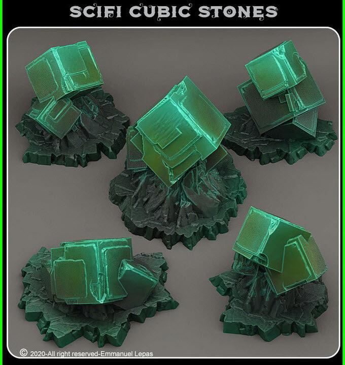 3D Printed Fantastic Plants and Rocks Scifi Cubic Stones 28mm - 32mm D&D Wargaming - Charming Terrain