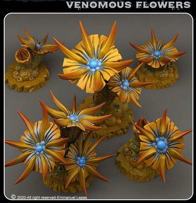 3D Printed Fantastic Plants and Rocks Venomous Flowers 28mm - 32mm D&D Wargaming - Charming Terrain