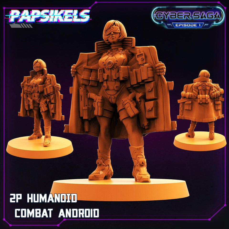 3D Printed Papsikels Cyberpunk Sci-Fi 2p Humanoid Combat Android Cyber Saga - 28mm 32mm - Charming Terrain