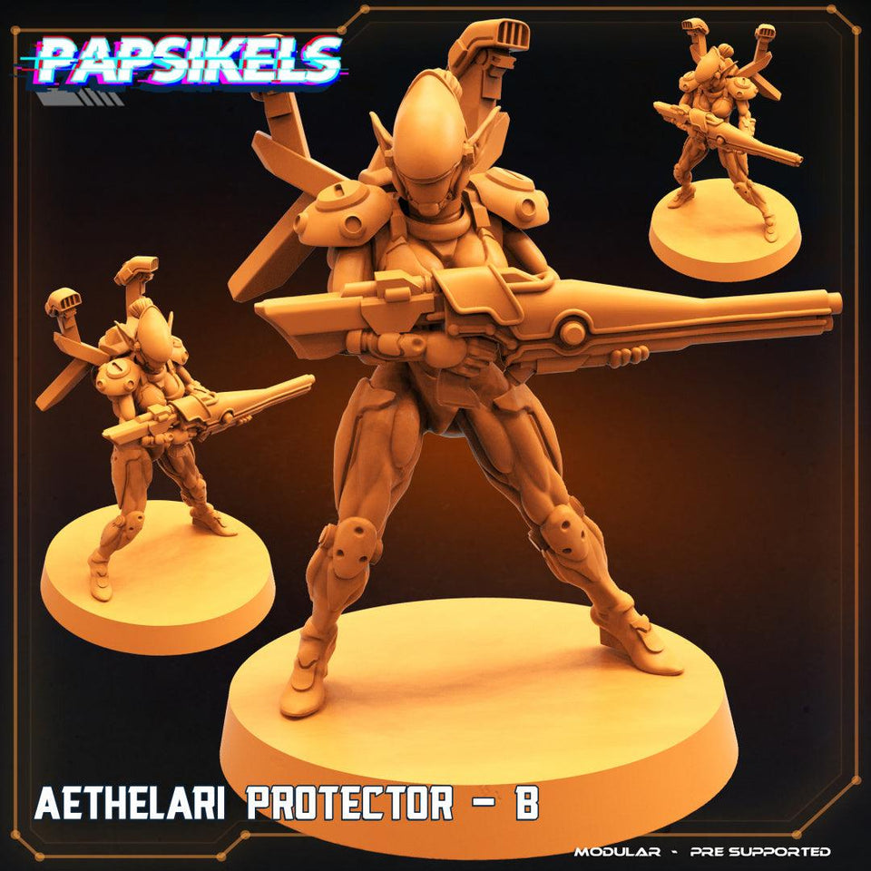 3D Printed Papsikels Cyberpunk Sci-Fi Aethelari Protector Set - 28mm 32mm - Charming Terrain