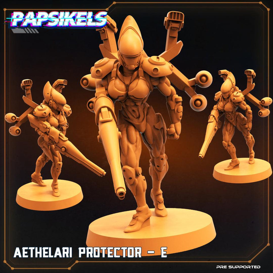 3D Printed Papsikels Cyberpunk Sci-Fi Aethelari Protector Set - 28mm 32mm - Charming Terrain