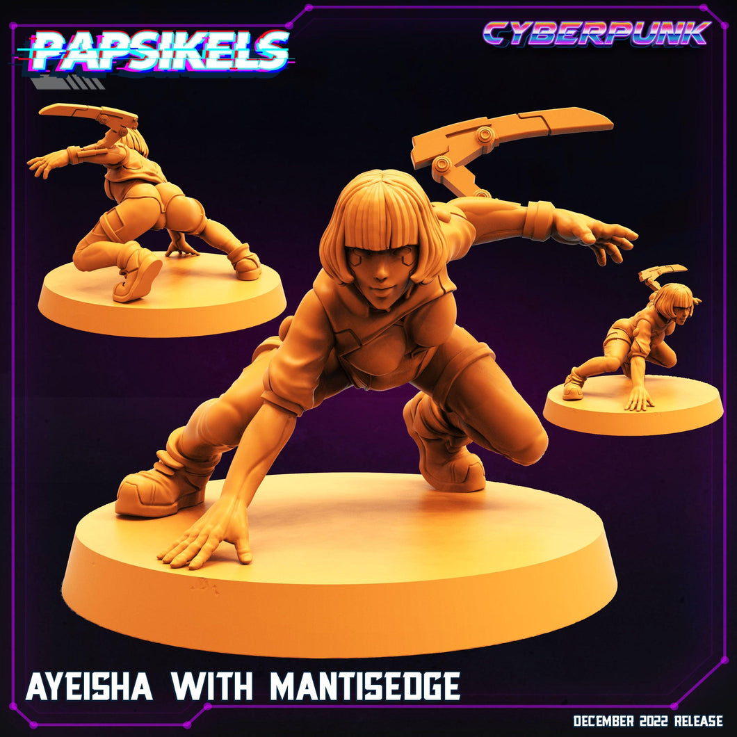 3D Printed Papsikels Cyberpunk Sci-Fi Ayeisha With Mantisedge - 28mm 32mm - Charming Terrain