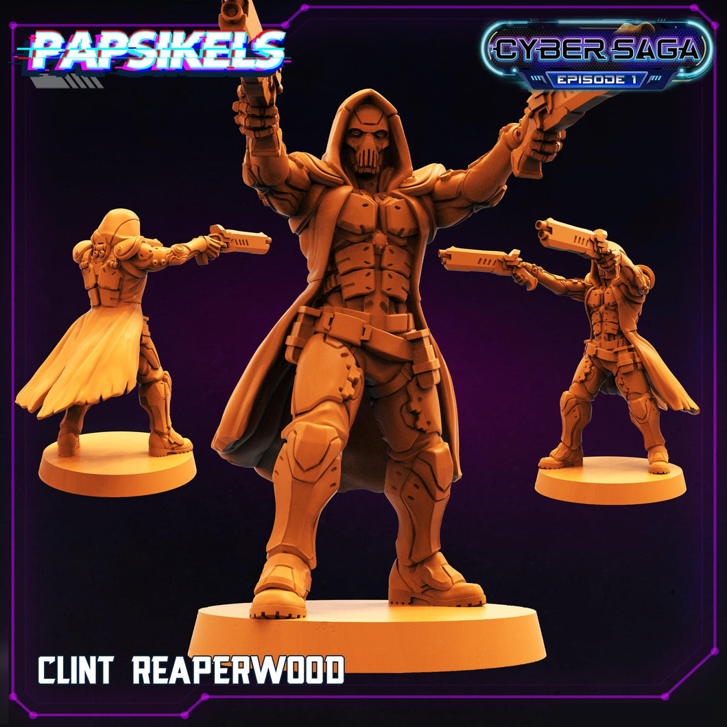 3D Printed Papsikels Cyberpunk Sci-Fi Clint Reaperwood Cyber Saga - 28mm 32mm - Charming Terrain