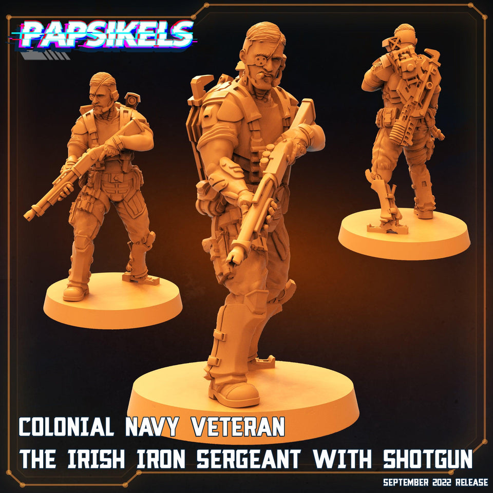 3D Printed Papsikels Cyberpunk Sci-Fi Colonial Navy Veteran The Irish Iron Sergeant With Shotgun- 28mm 32mm - Charming Terrain