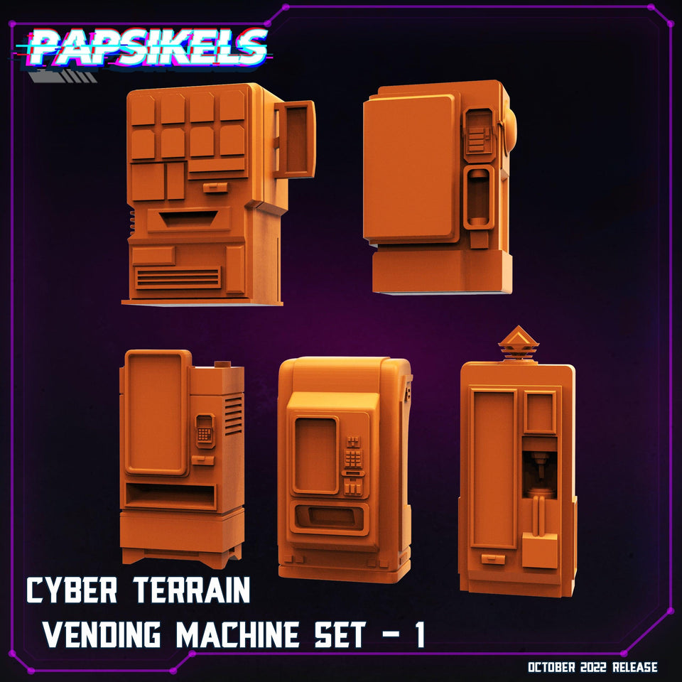 3D Printed Papsikels Cyberpunk Sci-Fi Cyber Terrain Vending Machine Set - 28mm 32mm - Charming Terrain