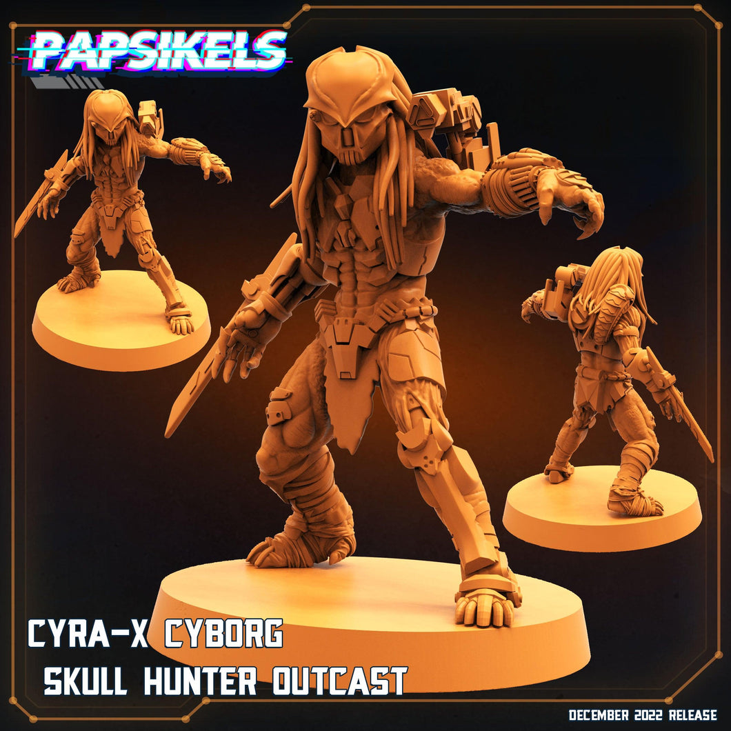 3D Printed Papsikels Cyberpunk Sci-Fi Cyra-X Cyborg Skull Hunter Outcast In Action - 28mm 32mm - Charming Terrain