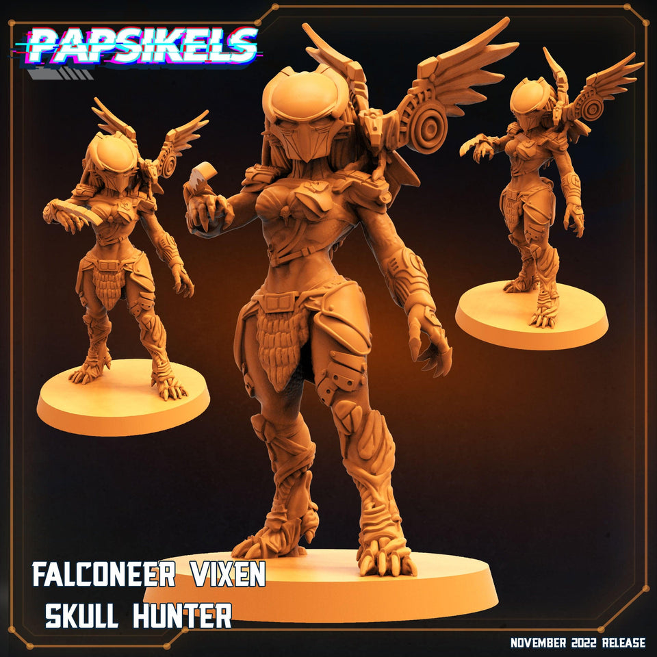 3D Printed Papsikels Cyberpunk Sci-Fi Falconeer Vixen Skull Hunter - 28mm 32mm - Charming Terrain