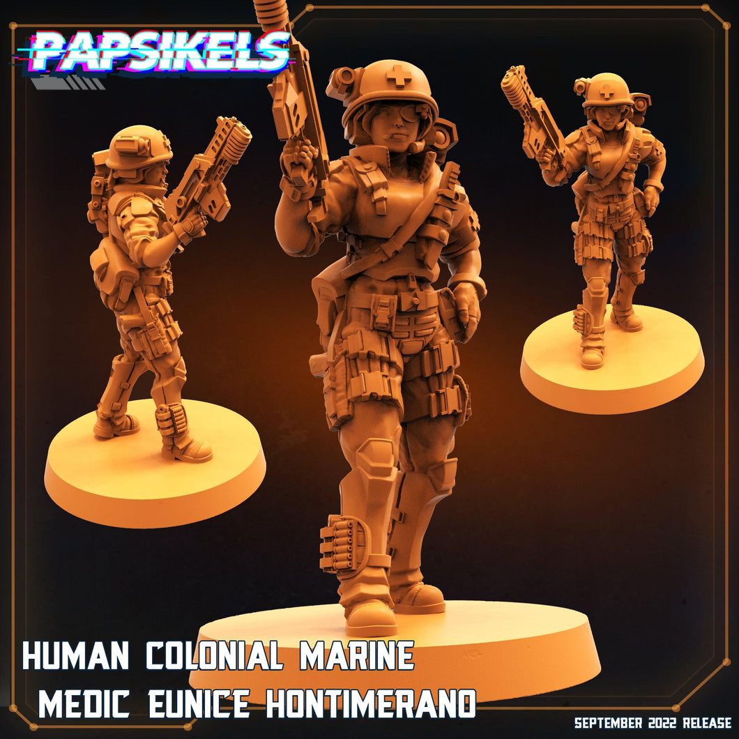 3D Printed Papsikels Cyberpunk Sci-Fi Human Colonial Marine Medic Eunice Hontimerano - 28mm 32mm - Charming Terrain