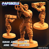 3D Printed Papsikels Cyberpunk Sci-Fi - Human Jungle Fighter Arnie Rocket Launcher - 28mm 32mm - Charming Terrain