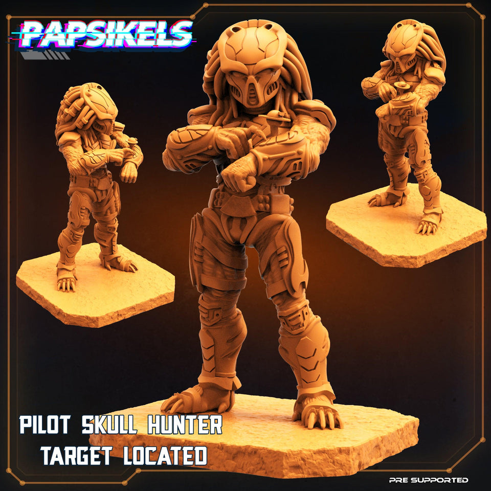 3D Printed Papsikels Cyberpunk Sci-Fi Pilot Skull Hunter Target Located - 28mm 32mm - Charming Terrain