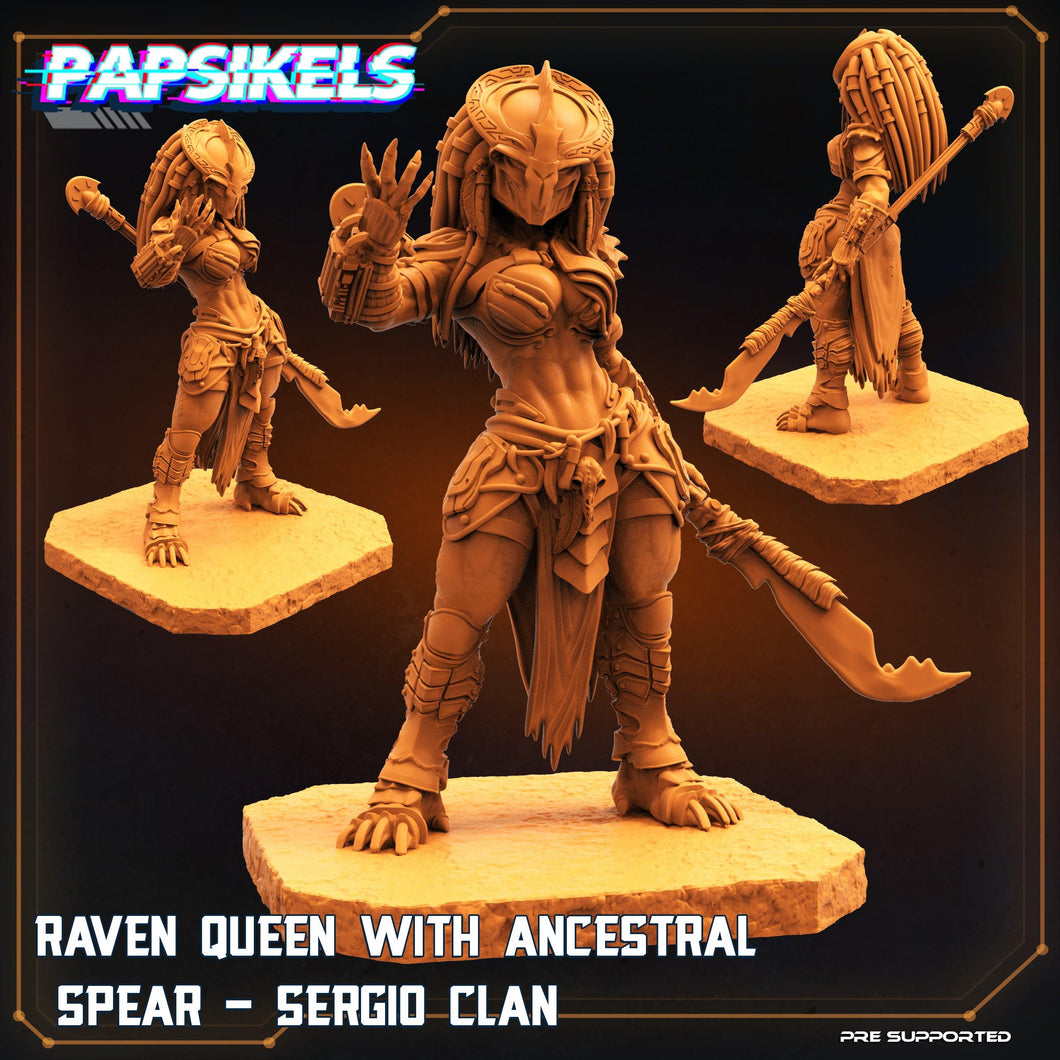 3D Printed Papsikels Cyberpunk Sci-Fi Raven Queen With Ancestral Spear - 28mm 32mm - Charming Terrain