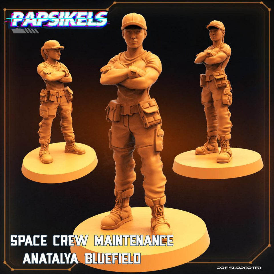 3D Printed Papsikels Cyberpunk Sci-Fi Space Crew Maintenance Anatalya Bluefield - 28mm 32mm - Charming Terrain