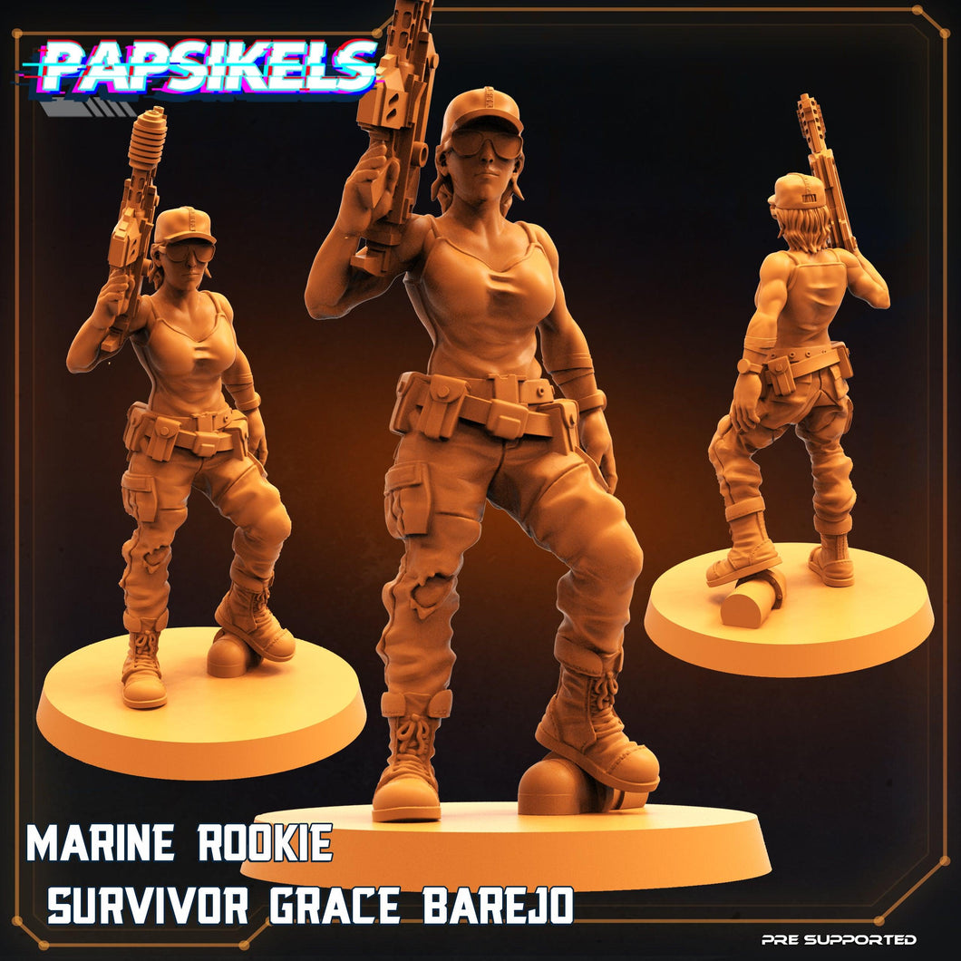 3D Printed Papsikels Sci-Fi Marine Rookie Survivor Grace Barrejo - 28mm 32mm - Charming Terrain