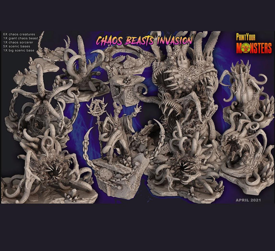 3D Printed Print Your Monsters Chaos Beast Creature Pack Full Set 28mm - 32mm D&D Wargaming - Charming Terrain