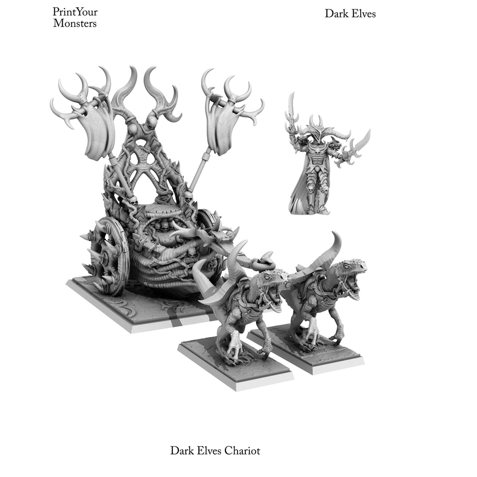 3D Printed Print Your Monsters Dark Elves Chariot and General Set 28mm - 32mm D&D Wargaming - Charming Terrain