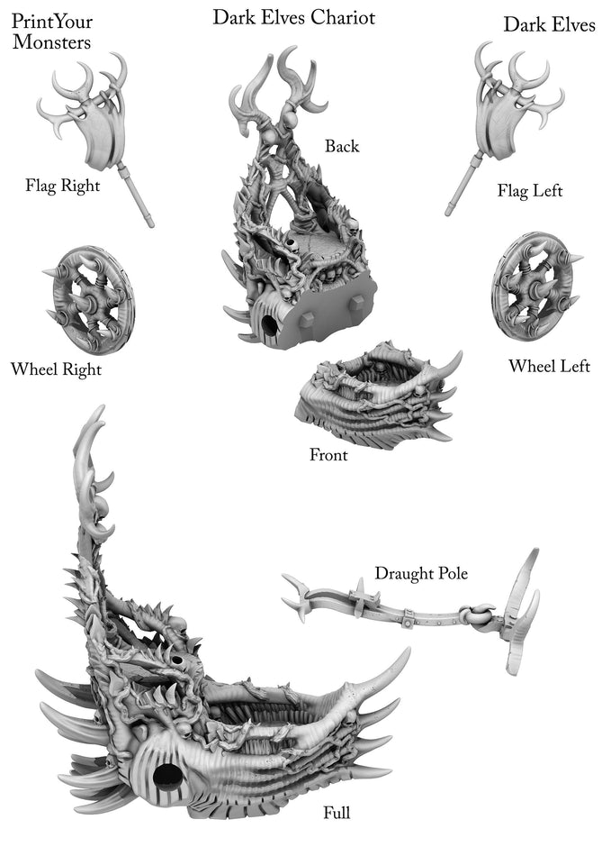 3D Printed Print Your Monsters Dark Elves Chariot and General Set 28mm - 32mm D&D Wargaming - Charming Terrain