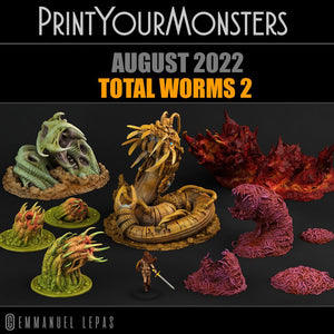 3D Printed Print Your Monsters Mechanic Worm Total Worms 2 Set 28mm - 32mm D&D Wargaming - Charming Terrain