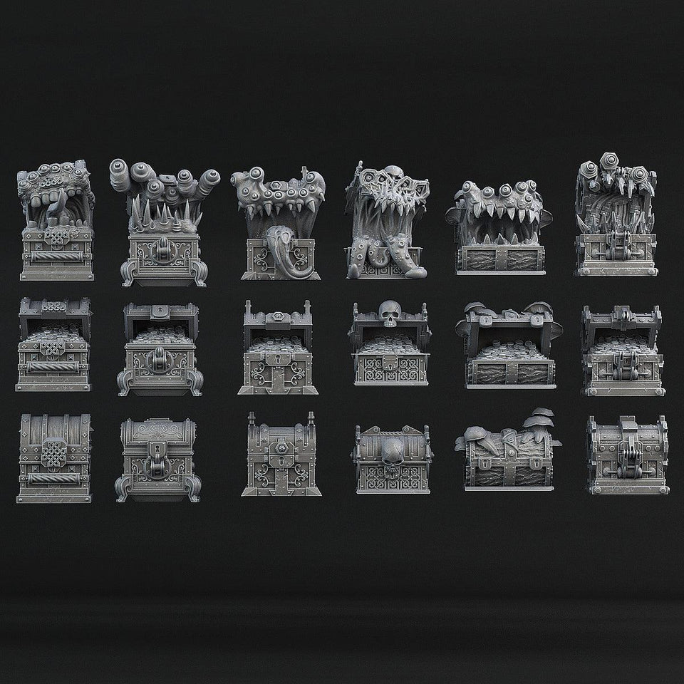 3D Printed Print Your Monsters Mimics Treasure Chests Set 28mm - 32mm D&D Wargaming - Charming Terrain