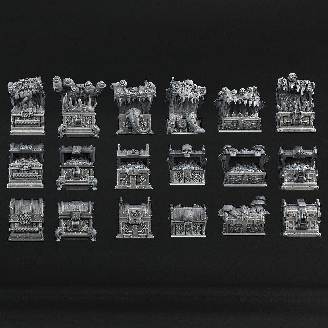 3D Printed Print Your Monsters Mimics Treasure Chests Set 28mm - 32mm D&D Wargaming - Charming Terrain