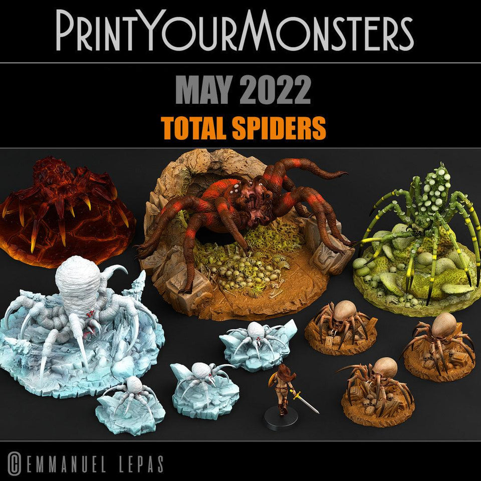 3D Printed Print Your Monsters Total Spiders Set 28mm - 32mm D&D Wargaming - Charming Terrain