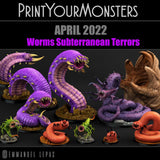 3D Printed Print Your Monsters Worms Subterranean Terrors 28mm - 32mm D&D Wargaming - Charming Terrain