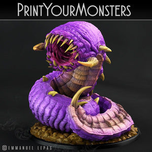 3D Printed Print Your Monsters Young Purple Worm Worms Subterranean Terrors 28mm - 32mm D&D Wargaming - Charming Terrain