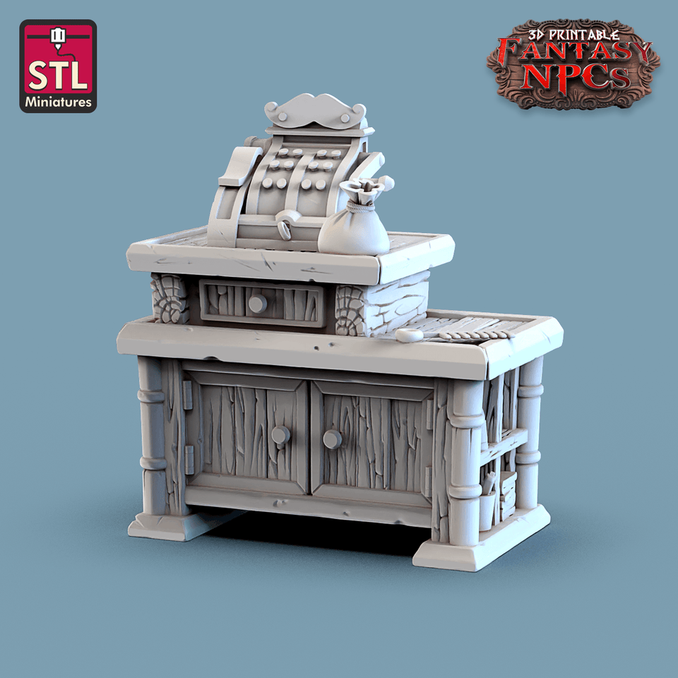 3D Printed STL Miniatures Barber Shop Set Fantasy NPC 28mm - 32mm War Gaming D&D - Charming Terrain