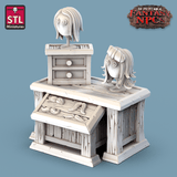 3D Printed STL Miniatures Barber Shop Set Fantasy NPC 28mm - 32mm War Gaming D&D - Charming Terrain