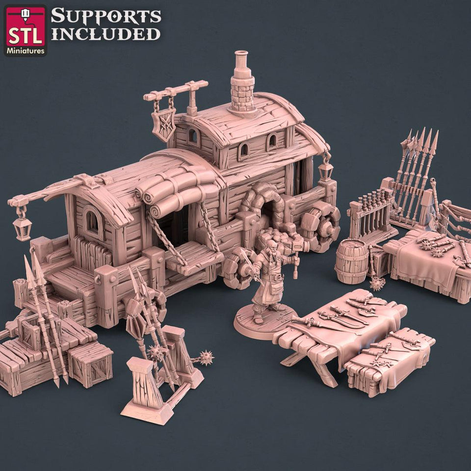 3D Printed STL Miniatures Blacksmith Weapon Store Set 28mm - 32mm War Gaming D&D - Charming Terrain