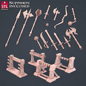 3D Printed STL Miniatures Blacksmith Weapon Store Set 28mm - 32mm War Gaming D&D - Charming Terrain