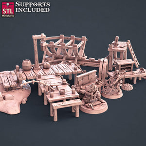 3D Printed STL Miniatures Boat Builder Set 28mm - 32mm War Gaming D&D - Charming Terrain