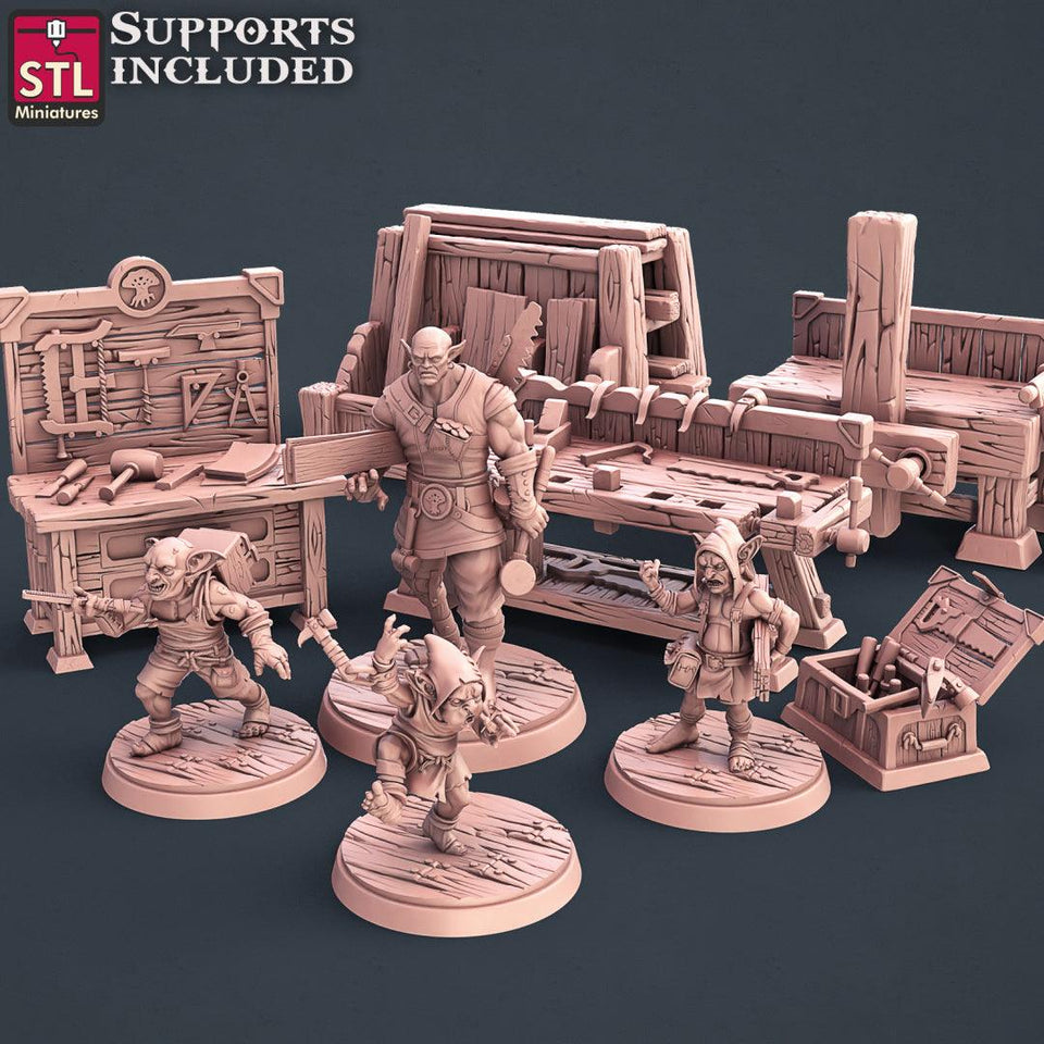 3D Printed STL Miniatures Carpenter Set 28mm - 32mm War Gaming D&D - Charming Terrain