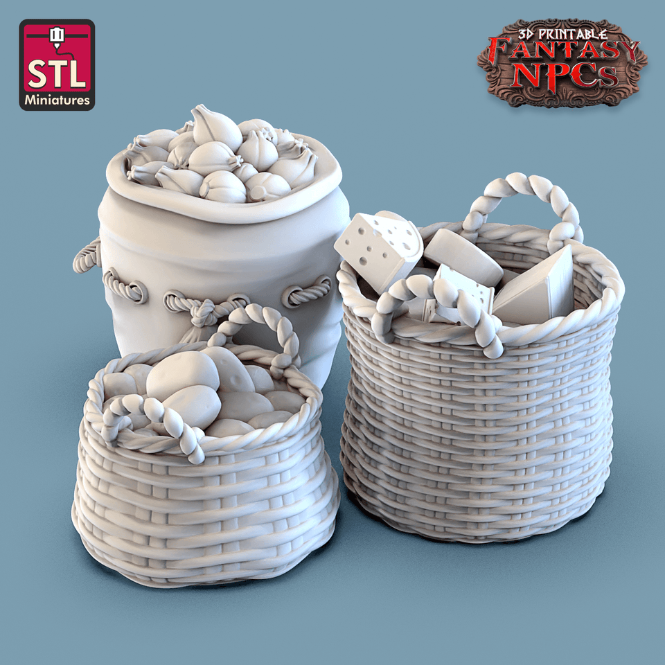 3D Printed STL Miniatures Cook Set Fantasy NPC 28mm - 32mm War Gaming D&D - Charming Terrain