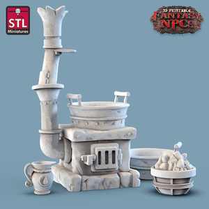 3D Printed STL Miniatures Cook Set Fantasy NPC 28mm - 32mm War Gaming D&D - Charming Terrain