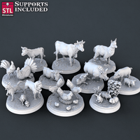 3D Printed STL Miniatures Farm Animals Set | 28 - 32mm War Gaming D&D - Charming Terrain