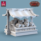 3D Printed STL Miniatures Fruit Seller Set Fantasy NPC 28mm - 32mm War Gaming D&D - Charming Terrain