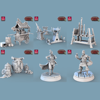 3D Printed STL Miniatures Gunpowder Vendors Set Fantasy NPC 2 | 28 - 32mm War Gaming D&D - Charming Terrain