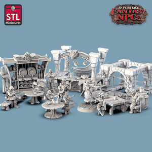 3D Printed STL Miniatures Inn Tavern Set Fantasy NPC 28mm - 32mm War Gaming D&D - Charming Terrain
