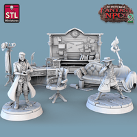 3D Printed STL Miniatures Investigator Set Fantasy NPC 2 | 28 - 32mm War Gaming D&D - Charming Terrain