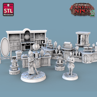 3D Printed STL Miniatures Jewelers Set Fantasy NPC 2 | 28 - 32mm War Gaming D&D - Charming Terrain