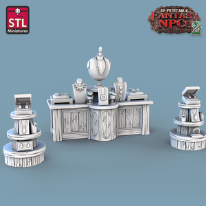 3D Printed STL Miniatures Jewelers Set Fantasy NPC 2 | 28 - 32mm War Gaming D&D - Charming Terrain