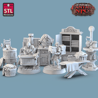 3D Printed STL Miniatures Laundry Set Fantasy NPC 28mm - 32mm War Gaming D&D - Charming Terrain