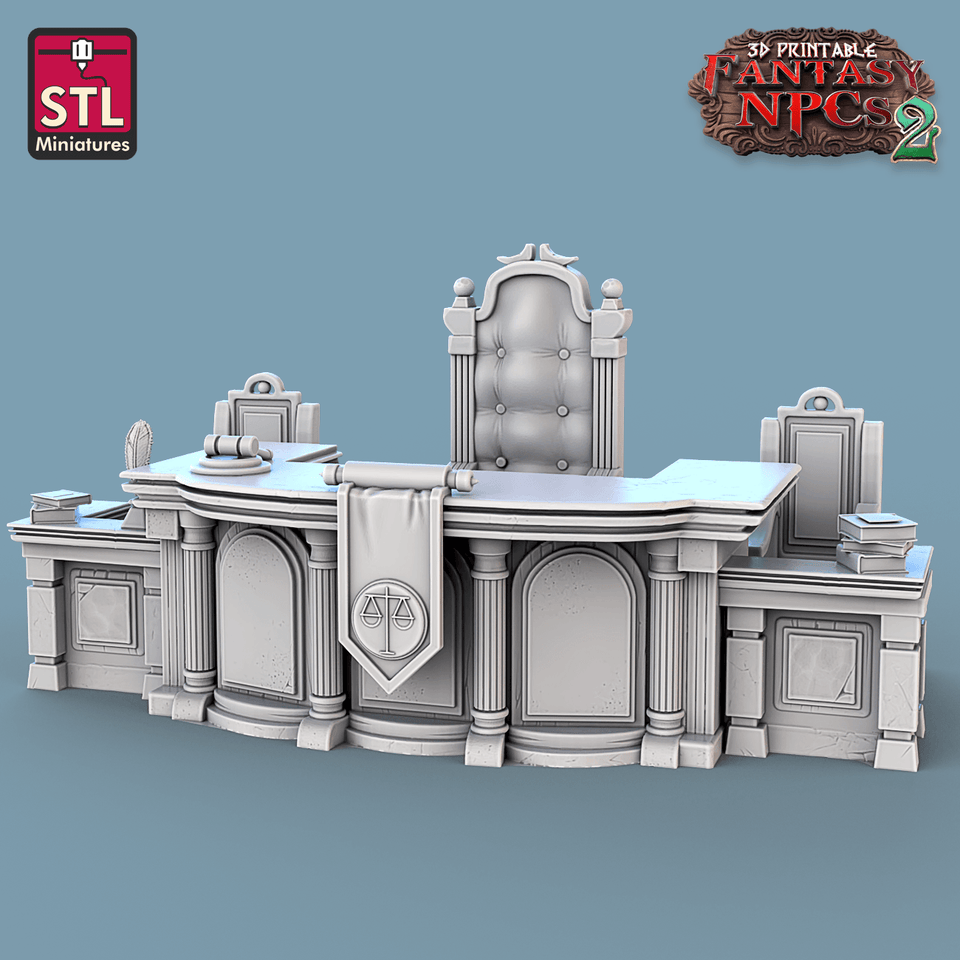 3D Printed STL Miniatures Magistrate Set Fantasy NPC 2 | 28 - 32mm War Gaming D&D - Charming Terrain