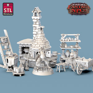 3D Printed STL Miniatures Potter Set Fantasy NPC 28mm - 32mm War Gaming D&D - Charming Terrain