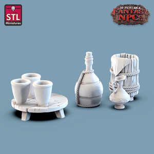 3D Printed STL Miniatures Potter Set Fantasy NPC 28mm - 32mm War Gaming D&D - Charming Terrain