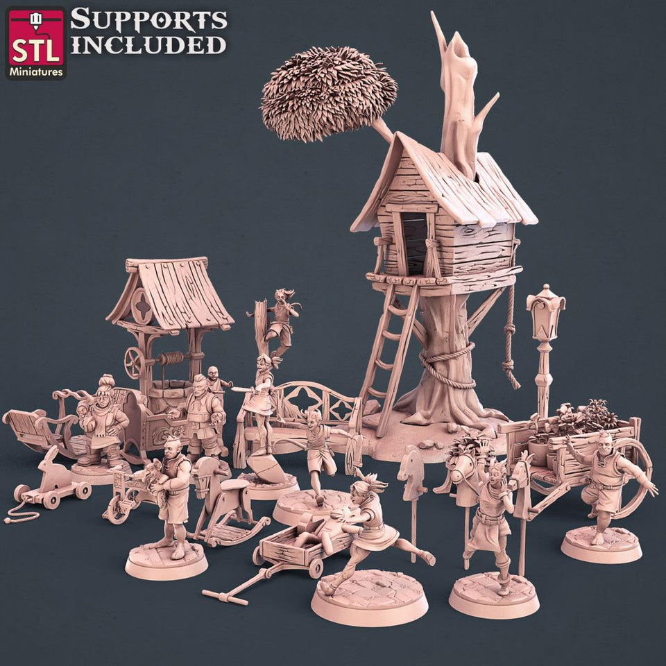 3D Printed STL Miniatures Townsfolks Vol 1 Set Fantasy NPC 2 | 28 - 32mm War Gaming D&D - Charming Terrain