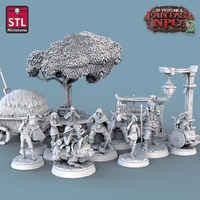 3D Printed STL Miniatures Townsfolks Vol 2 Set Fantasy NPC 2 | 28 - 32mm War Gaming D&D - Charming Terrain