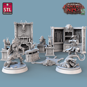 3D Printed STL Miniatures Trophy Hunter Set Fantasy NPC 2 | 28 - 32mm War Gaming D&D - Charming Terrain